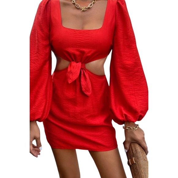 Seven Wonders Long Sleeve Square Neck Cutout Mini Dress Red Size Small NWT - Picture 1 of 2